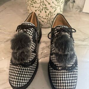 NWOT Sam Edelman Houndstooth Loafers with Pom Poms